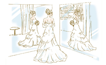 結婚式当日のドレス・タキシードのご試着をしていただきます